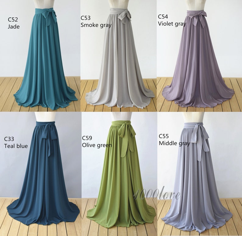 Maxi skirt, adult floor length chiffon skirt,full length women wedding skirt, bridesmaid dresses with sash image 6