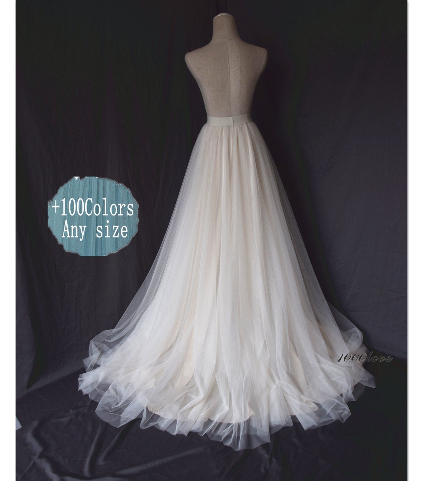 Off white Maxi TüllRock mit großer Schleppe,Brautjungfernkleid,Fotoshooting Tüllrock