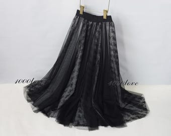 Black Tulle Lace Skirt, Elegant Bridesmaid Photoshoot Skirt