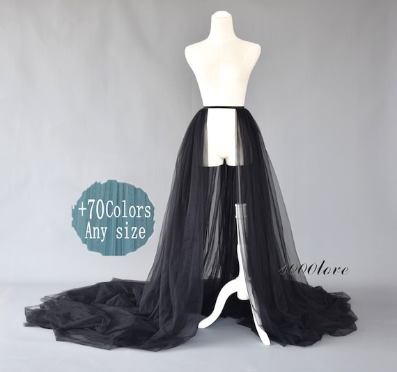 Black detachable overskirt bride wedding photo shoot tulle skirt.80 inches long train tulle skirt show party cosplay tulle skirt any color