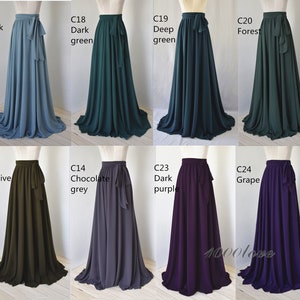 Maxi skirt, adult floor length chiffon skirt,full length women wedding skirt, bridesmaid dresses with sash image 3