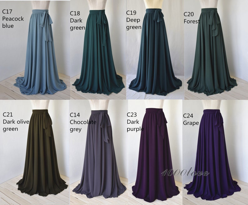 Maxi skirt, adult floor length chiffon skirt,full length women wedding skirt, bridesmaid dresses with sash image 3