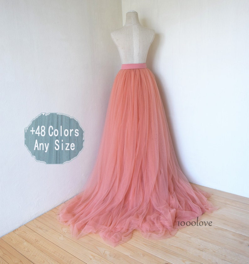 Rose long maxi tulle skirt with a big train,bridesmaid dress,photo shoot tulle skirt