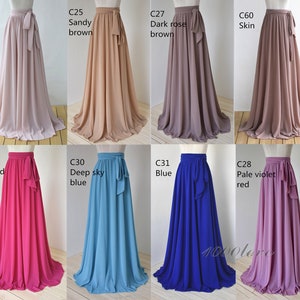 Maxi skirt, adult floor length chiffon skirt,full length women wedding skirt, bridesmaid dresses with sash image 5