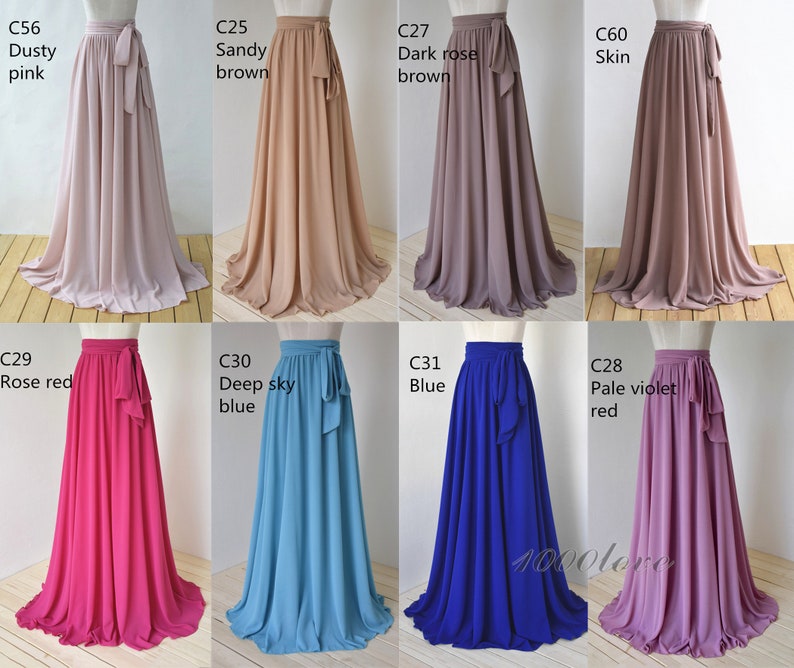 Maxi skirt, adult floor length chiffon skirt,full length women wedding skirt, bridesmaid dresses with sash image 5