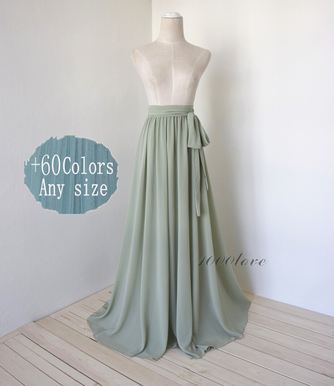 Sage Halter Chiffon Custom Slit Sheath Floor Length Formal Dress