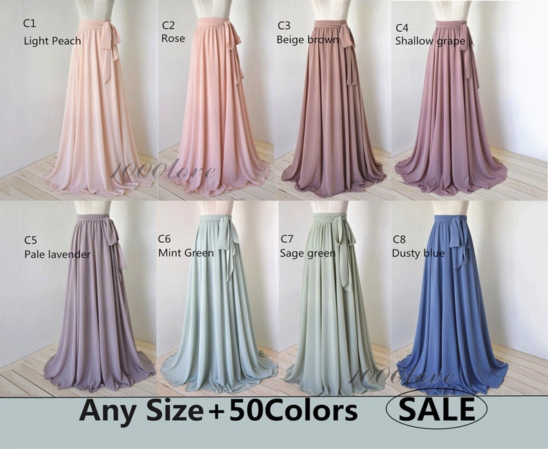 Maxi skirt, adult floor length chiffon skirt,full length women wedding skirt, bridesmaid dresses with sash image 1