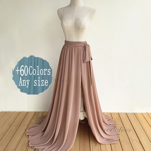 Gespleten chiffon rok, volwassen chiffon rok tot op de grond, volledige lengte vrouwen bruiloft rok, bruidsmeisjesjurken
