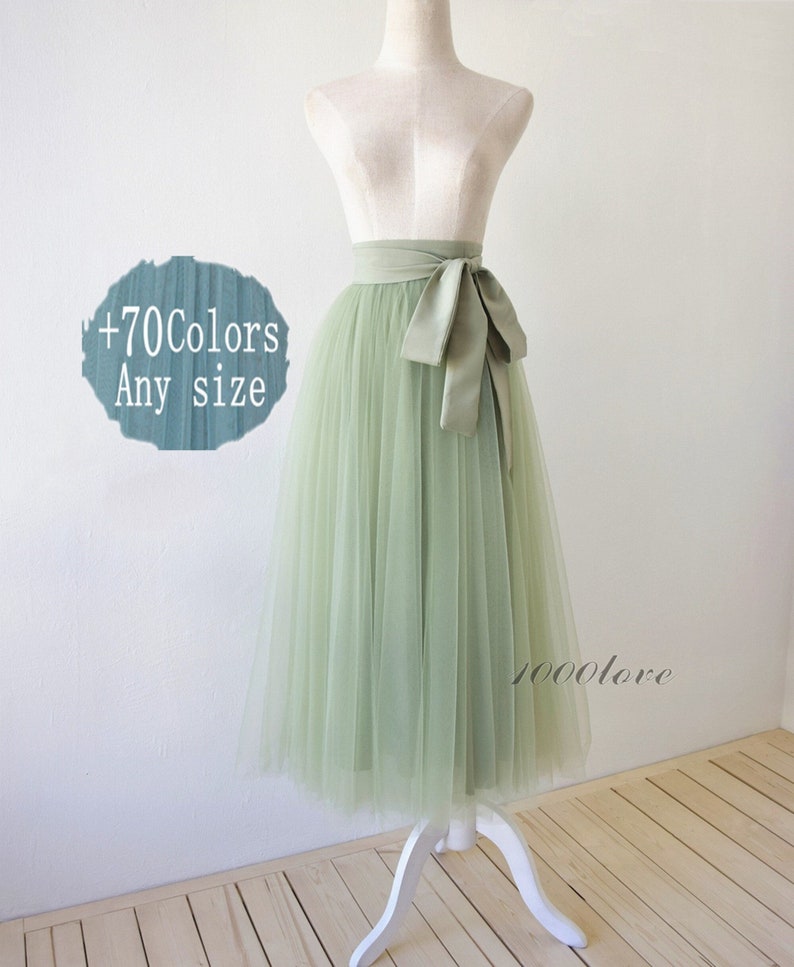 Adult Pea green softest women tulle skirt, Elegant beauty bridesmaid dress custom size softest tulle skirt image 1
