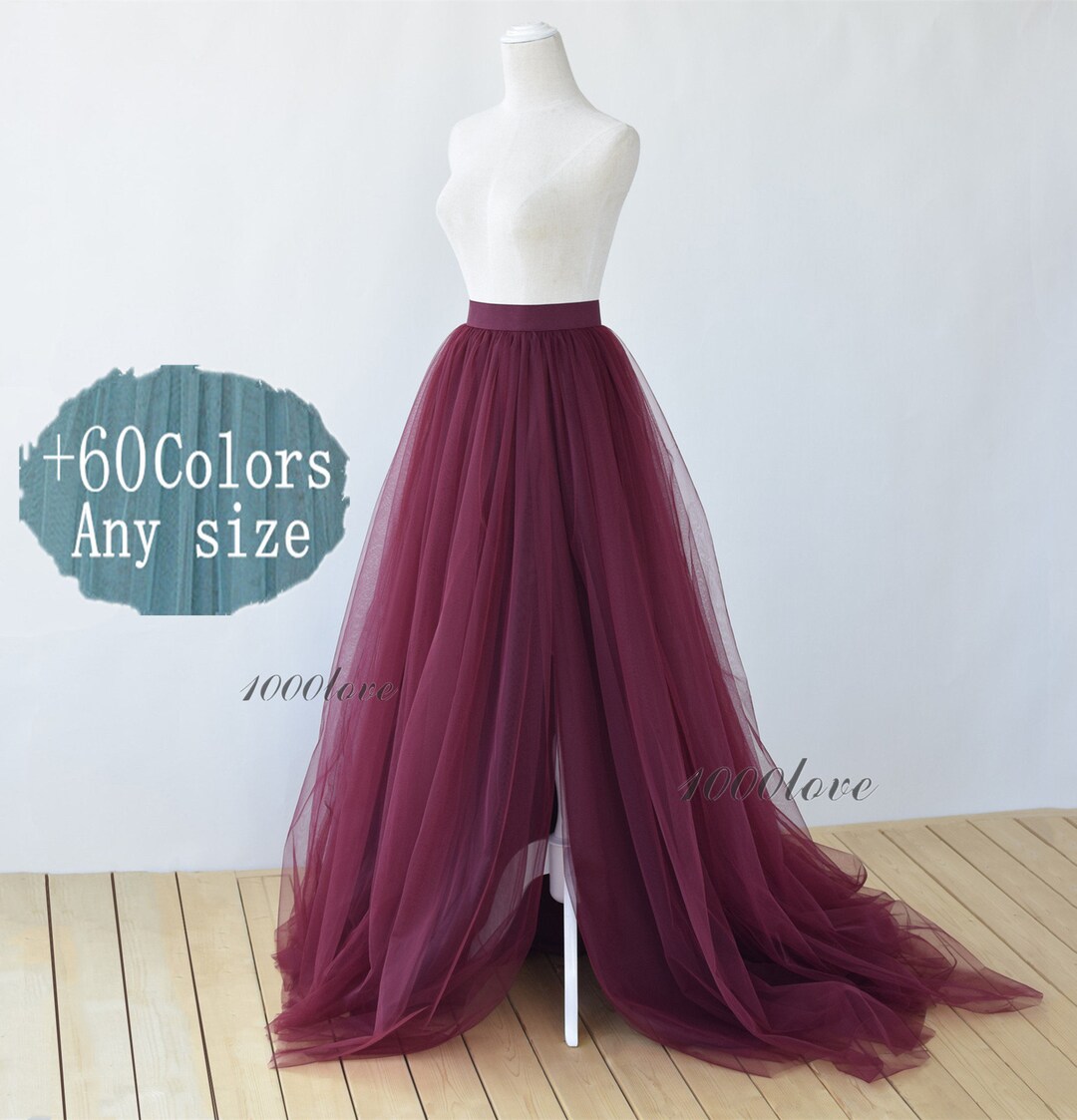 ELAWBTY Women's Long Maxi Tulle Skirt - Floor Length Prom, Wedding, Party Skirt With Sash
