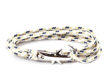 Silver Shark Bracelet Men/Women Solomon Island Wrapping Wrist with Nylon Fishing Nautical Rope Jewelry