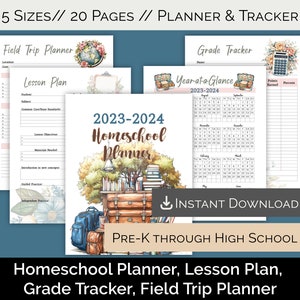 Homeschool druckbare Planer, Unterrichtsplaner, Notentracker, Stundenplan | 5 Größen