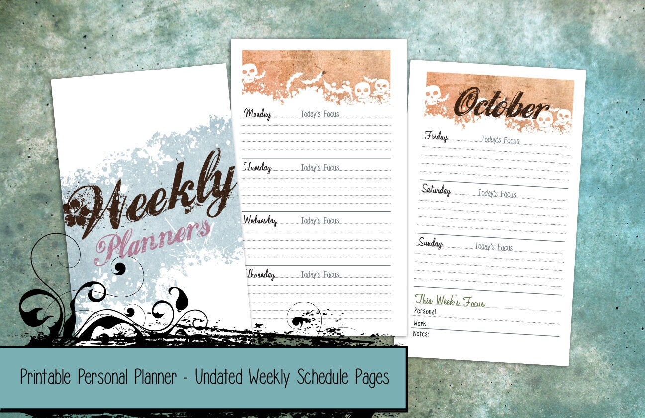 PRINTABLE Seasons UNDATED Personal Planner Week on 2-Pages Schedule Inserts