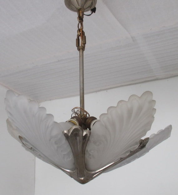 Art Deco Ceiling Light Chandelier With Pressed Glass Shades