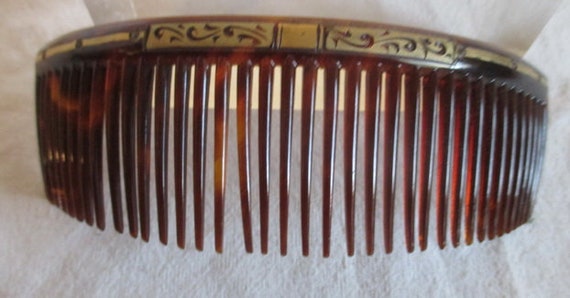 antique art deco red celluloid hair comb gold pai… - image 1