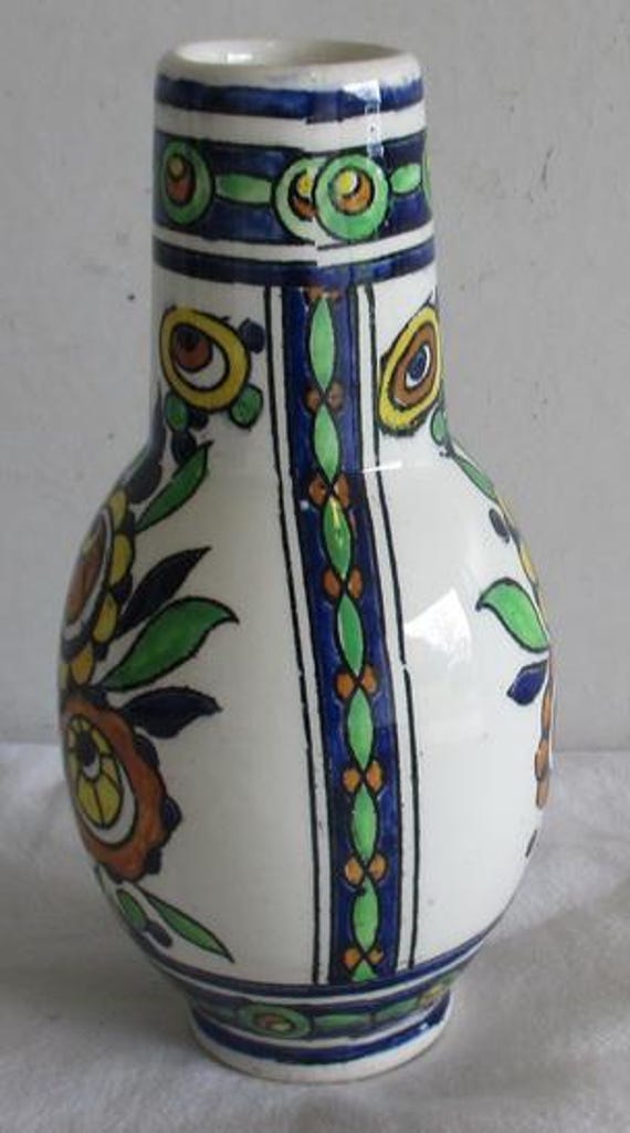 Les Yvelines 1920年代 フランス製 アールデコ 花瓶 Bellevue Vintageのフレンチブルーのアールデコ花瓶