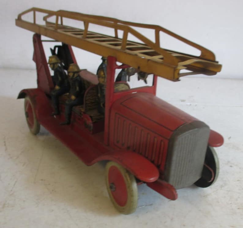 Antique Tin Toy Fire Truck Jep France Wind up Truck Etsy