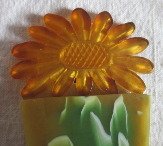 Broche Art Déco Vintage Tournesol En Celluloïd Des Années 50 - Argenté, Occasion