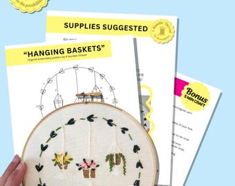 Embroidery Pattern PDF – Hanging Plant Design – Beginner Stitch Project – Digital Download