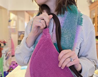 Pink Corduroy Sling Bag – Upcycled Belt Bag with Interior Pockets
