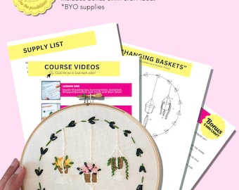 Learn Hand Embroidery – PDF Pattern + 5-Part Video Course – Beginner Digital DIY Project
