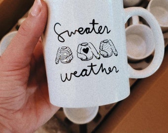 Sweater Weather Coffee Mug Black on White Ceramic 12oz