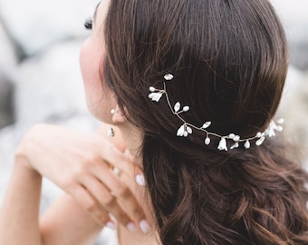 Belle Fleur Hair Vine • Pearl & Flower Hair Vine • Gold or Rose Gold or Silver • Bridal Hair Vine • Wedding Headpiece