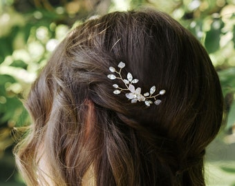 Bridal Hair Pin • Moonflower Hair Pin • Pearl Bridal Comb • Rose Quartz Headpiece • Pearl Wedding Headpiece