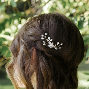 Moonflower Bridal Hair Pin: Rose Quartz Pearl Headpiece