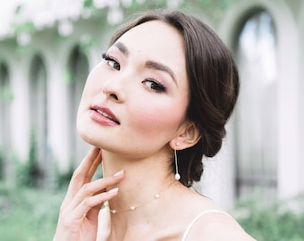Dainty Pearl Jewelry Set: Bridal Necklace & Drop Earrings