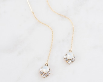 Opal Threader Earrings: Gold Celestial Bridal Jewelry