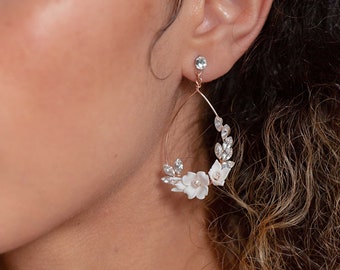 Pearl & Crystal Flower Earrings: Floral Bridal Statement Earrings