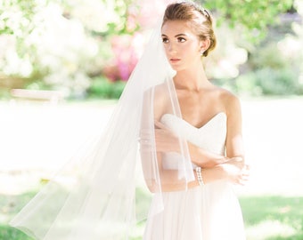 Delphine Double Layer Fingertip Veil • Made to Order • Two Layer Drop Bridal Veil with Blusher