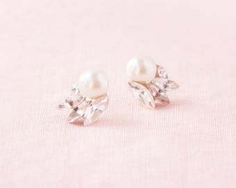 Starlight Pearl & Crystal Earrings • READY TO SHIP • Silver or Gold or Rose Gold • Pearl Wedding Earrings • Crystal and Pearl Bridal Studs