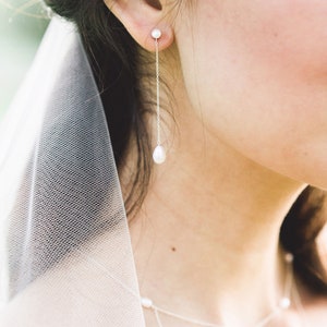 Teardrop Pearl Long Earrings Freshwater Pearl Bridal Jewelry Pearl Wedding Jewelry 2.5"