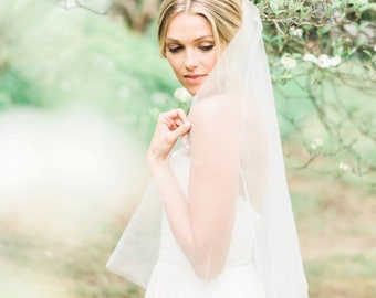 Delphine Gathered Fingertip Circular Veil • Made to Order • Two Layer Veil with Blusher