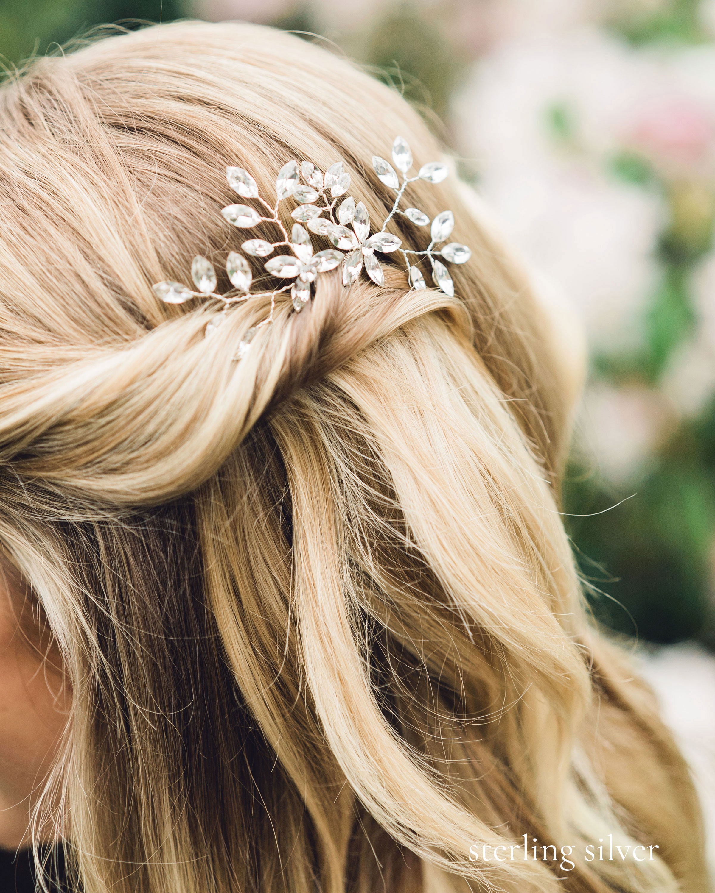 Rhodium Plated Ivory & Rhinestone Bridal Hair Clip Amazon.com : BERYUAN White Flower Gold Leaf Hair Clip Floral  main image 2