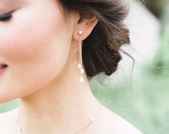 Dainty Pearl Trio Earrings • Freshwater Pearl Bridal Jewelry • Pearl Wedding Jewelry