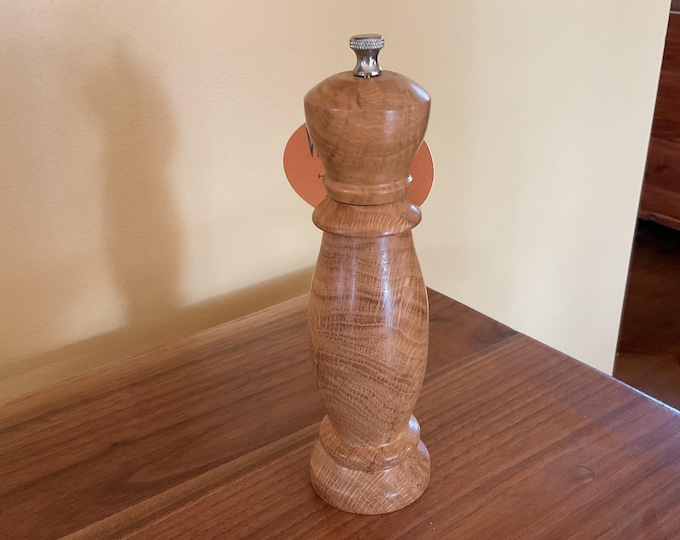 Hand Crafted 8” White Oak Burl Wood Pepper Mill