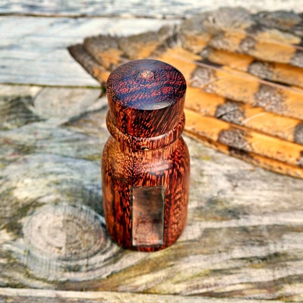 Botella de rapé - cabe aprox. 10g de Rapé - con ventana de cristal - Madera de tamarindo - alta calidad - hecho a mano