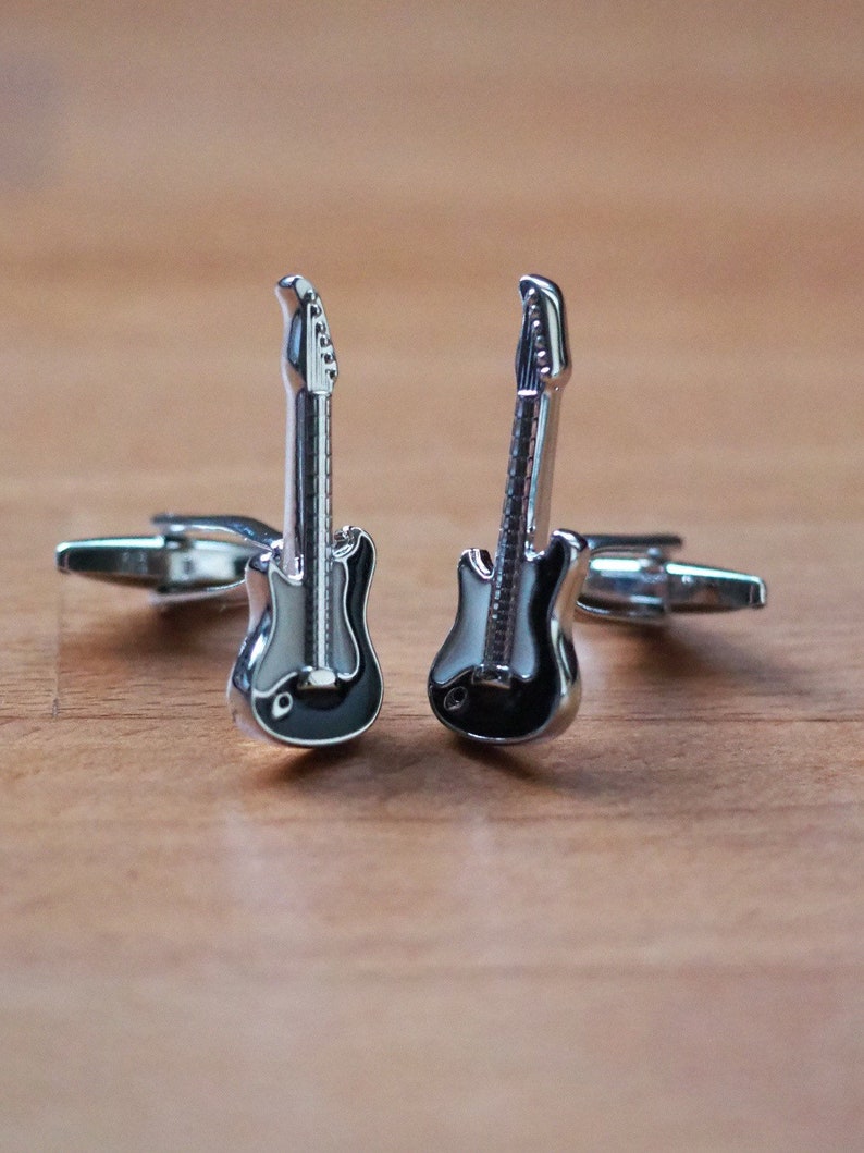 Silver and black electric guitar cufflinks