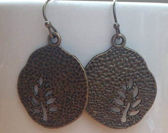 Antique brass tree coin earrings