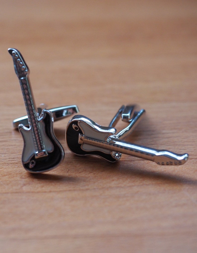 Silver and black electric guitar cufflinks