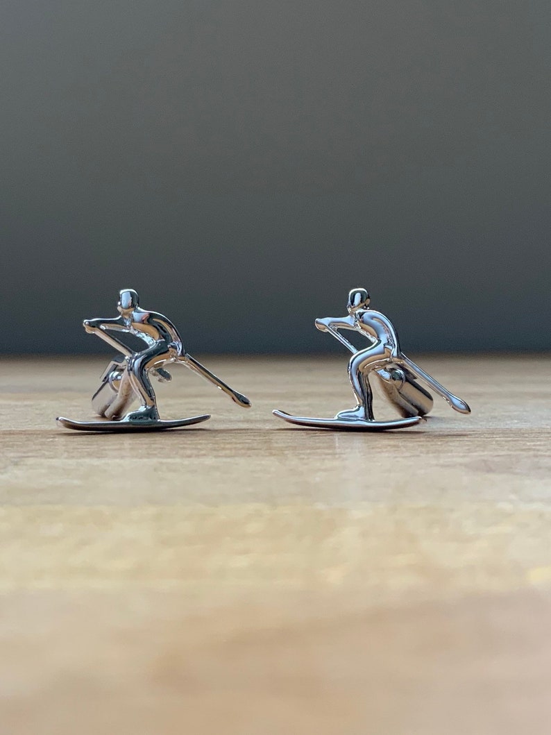 Silver high quality skier paddleeboard cufflinks