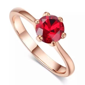 Rose gold plated Red zircon in tall 6-claw ring image 2