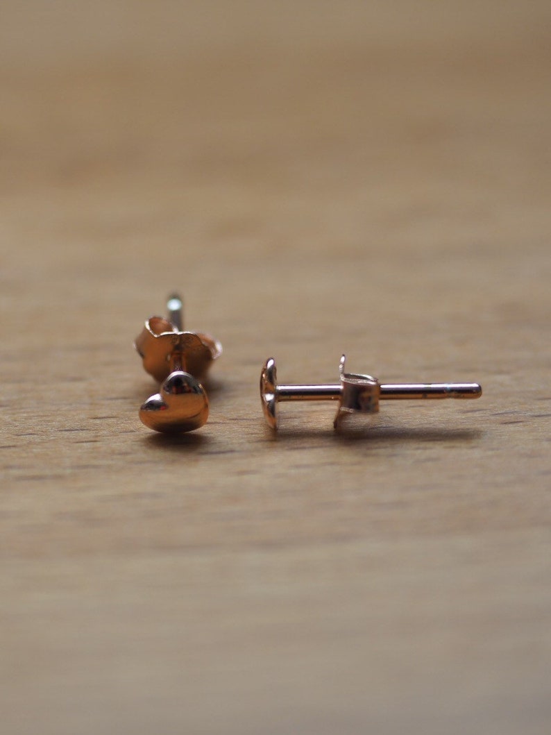 Minimalist silver or rose gold heart stud earrings