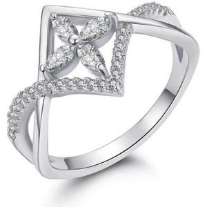 Sterling silver cubic zirconia cross / flower ring imagem 2