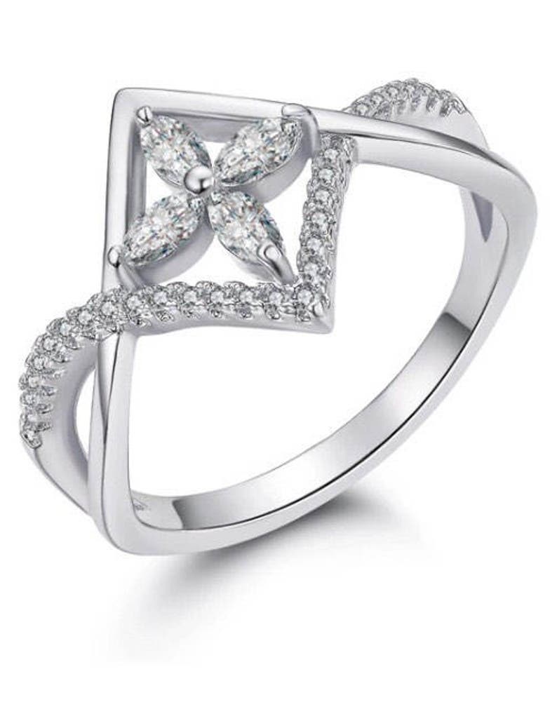 Sterling silver cubic zirconia cross / flower ring imagem 2