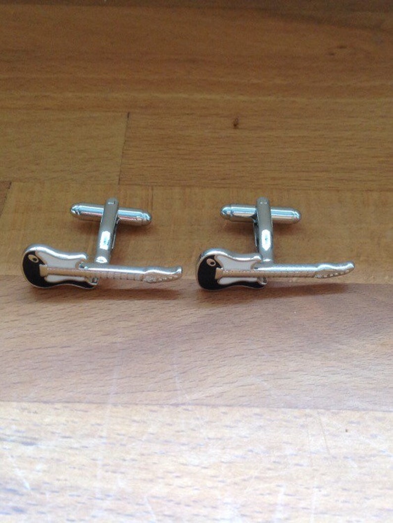 Silver and black electric guitar cufflinks