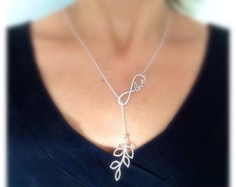 Infinity, love, olive branch silver necklace